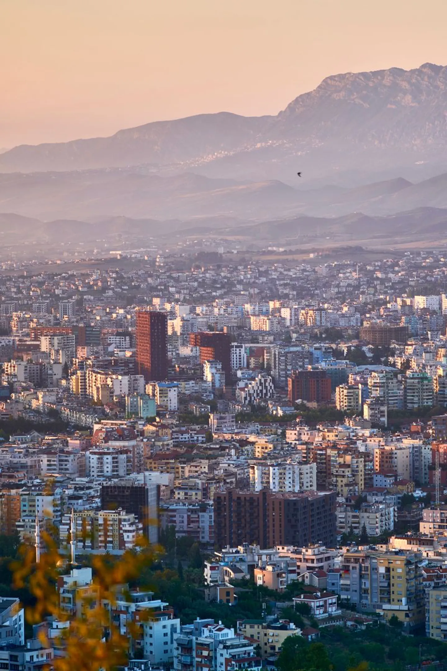 View over the rooftops and mountains of Tirana.