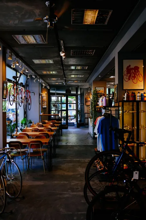 Interior of the BikeTirana shop at the New Bazaar